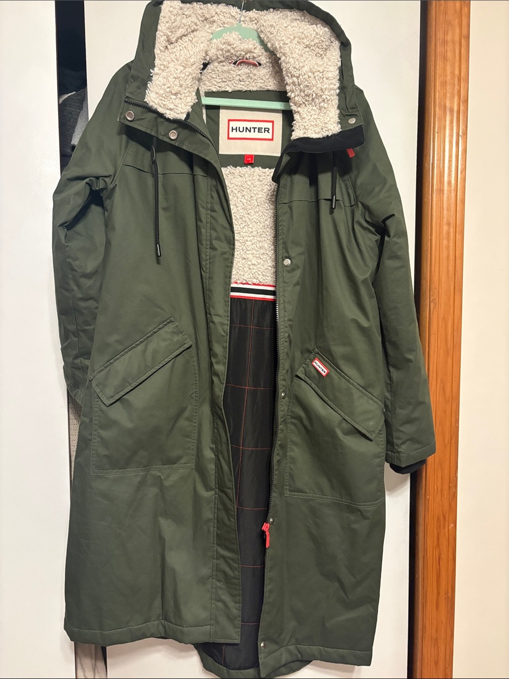 Hunter Olive Green Sherpa-Lined Trench Coat